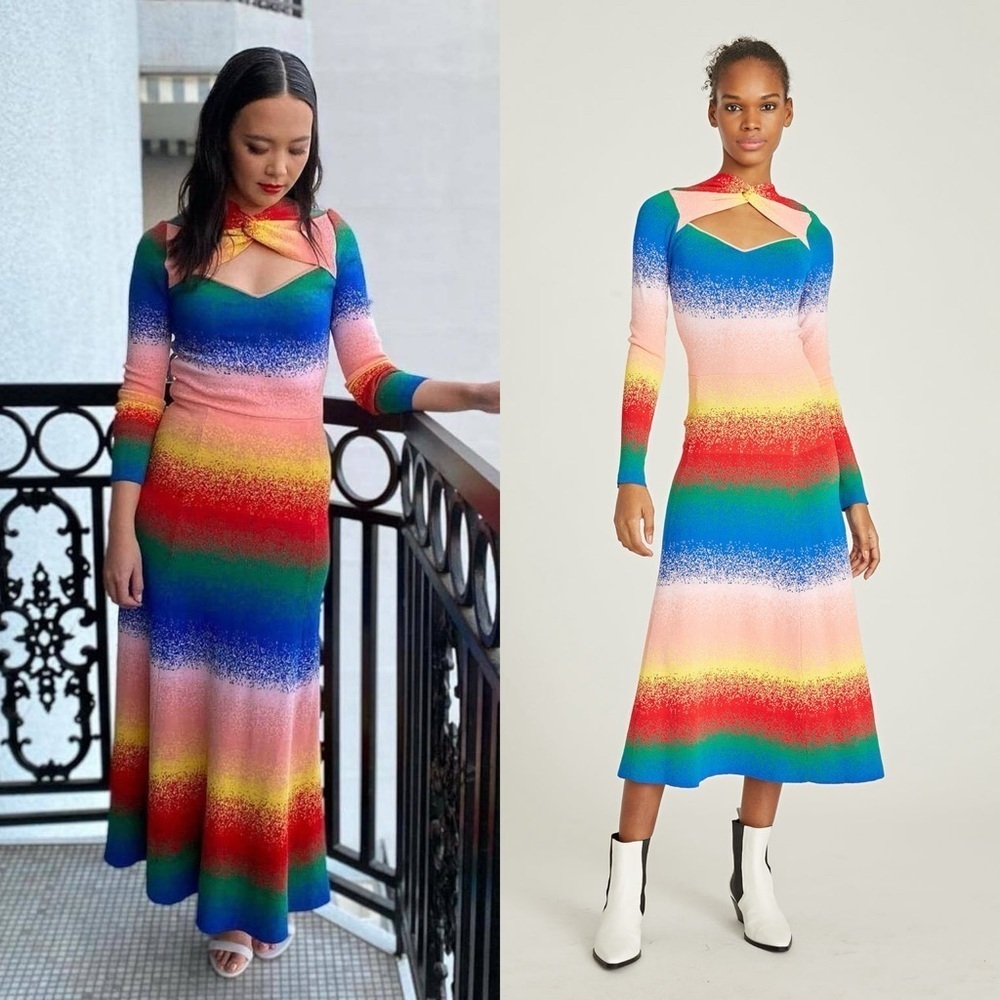 🆕 AMUR Vivian Rainbow Knit Midi Dress Sz M